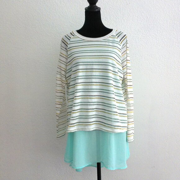 Red Lolly, Light green colorful striped long sleeve blouse, double layers - Picture 1 of 8
